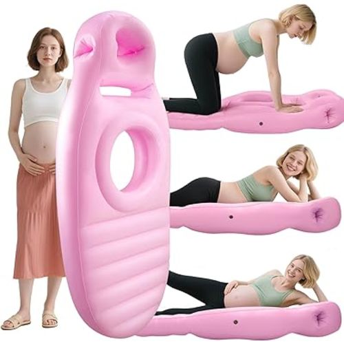 Inflatable Pregnancy Pillow, Full Body Maternity Airbed with Belly and Head Hole for Comfort. Best Prone/Side Lying Support for Pregnant Women, Includes Air Pump, Pink/Blue/Brown (Pink)
