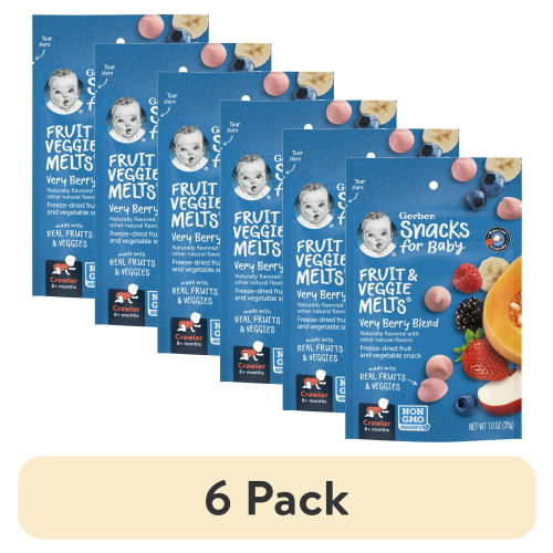 (6 pack) Gerber Fruit & Veggie Melts Very Berry Blend Stage 3 Toddler Snack, 1 oz Bag