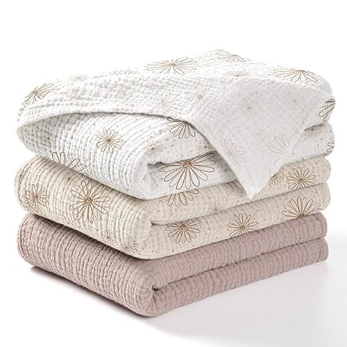 lulumoon Baby Muslin Swaddle Blankets: Soft Receiving Blanket for Newborn - Cotton Swaddling Blankets for Neutral 3Pack(SandDaisy)