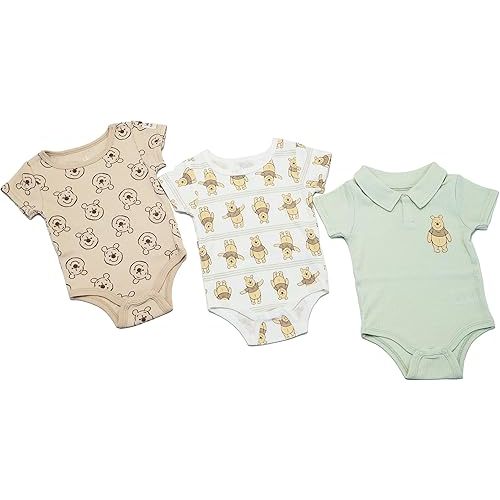 Magic Threadz Disney Clothes Baby Boys 3-Pack Bodysuits – Mickey Mouse & Winnie the Pooh Outfit Set (0M–9M)
