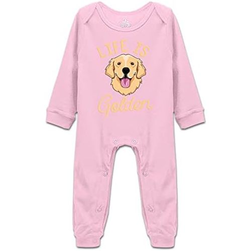 DOQOSESHY Life is Golden(Golden Retriever) Infant Cotton Bodysuit Romper Baby Jumpsuit, 3 Months, Long Sleeve-white