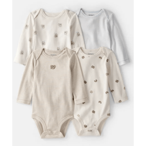 Baby 4-Pack Snack Time Long-Sleeve Multipack Bodysuits - Blue/White/Brown | Carter's
