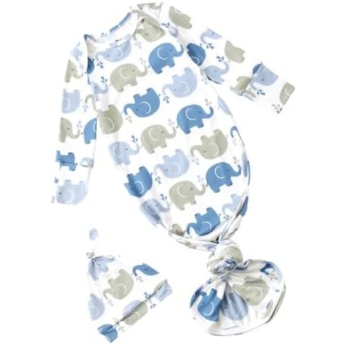 PATPAT Baby Sleeper Gown with Hat for Newborn, Knotted Baby Gown with Fold-Over Mittens for Infant Girl Boy Home Coming Gift