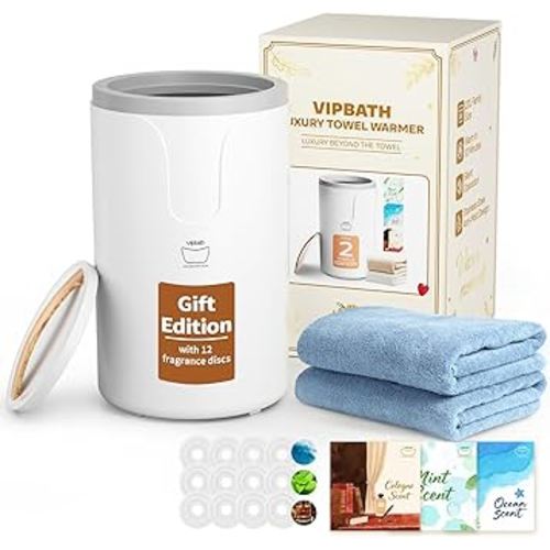 20L Luxury Towel Warmer Gift-Ready Box, Dual Heat, 30/60/90 Min Presets, Stainless Steel Interior, Tip-Over Auto Shut-Off, Includes 12 Fragrance Discs, Perfect Spa Gift for Home & Bathroom