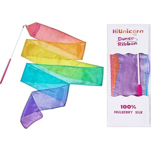 100% Silk Dance Wand Ribbon, Dancer Recital Gift for Little Girls Age 4 5 6 7, Unicorn Ballerina Princess Toys Pastel Rainbow Play Silks Kids Gymnastic Twirler Streamer Spring Active Toys