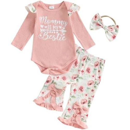 Newborn Infant Baby Girls Fall Outfits Pants Sets Long Sleeve Romper Flared Pants Headband 3 6 9 12 18 Months