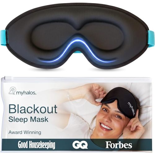 MyHalos® Antifaz para dormir, máscara opaca 3D para mujeres y hombres, para dormir de lado, espuma viscoelástica de presión cero para pestañas, transpirable, galardonada ayuda para dormir para viajes