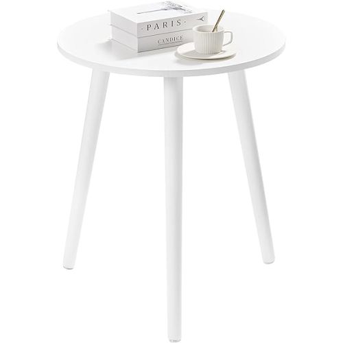 Apicizon Small Round Side Tables End Table Bedroom, White Nightstand Bedside Table for Living Room, Coffee Table with White Wood Legs, 16.5 x 20.5 Inches