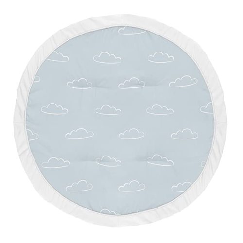 Sweet Jojo Designs Blue Clouds Boy Baby Playmat Tummy Time Infant Play Mat - Slate and White Cloud Sky for Vintage Airplane Aviator Aviation Collection