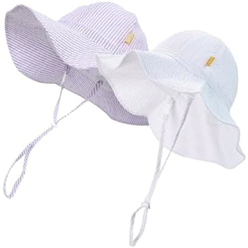 Baby & Toddler Wide Brim Sun Hats UPF 50+ Sun Protection Bucket Cap Cute Adjustable Hat in Seersucker