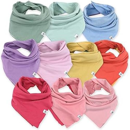 HonestBaby Girls Organic Cotton Bandana Drool Bib Multipack, 10-Pack Rainbow Gems Pinks, One Size