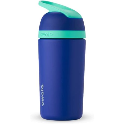 Kids Flip Insulated Stainless-Steel Water Bottle with Straw and Locking Lid, 14-Ounce, Blue & Teal