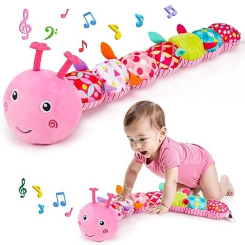 Baby Tummy Time Toy 0-6 Month Musical Stuffed Animal Plush Caterpillar Toy for Infant 6-12 Month Teething Sensory Toy with Crinkle Rattle for Babies 0-3-6 Month Newborn Toys for Boy Girl Birthday Gift