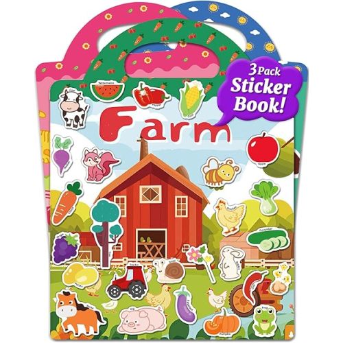 Benresive Reusable Sticker Books for Kids 2-4, Sticker Books for Toddlers 1-3 2-4, Toddler Travel Toys Activities Crafts Gifts - Farm, Animal and Season