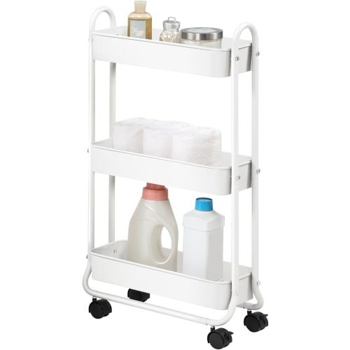 SunnyPoint Slim Rolling Storage Cart, 3 Tier Bathroom Storage Organizer Bathroom, Laundry Utility Cart (White)