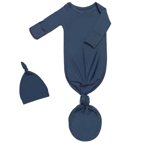 Newborn Baby Knotted Gown, Super Soft Silky Infant Long Sleeve Sleeper for Baby Girl Gifts and Boy Sleeping Bag with Hat