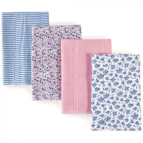 Hudson Baby Infant Girl Cotton Flannel Burp Cloths 4pk, Classic Floral, One Size