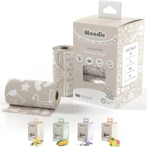 Disposable Diaper Bags (90 BAGS in TOTAL) | NON-SCENTED Dirty Diaper Disposal Baggies (6 Refill Rolls 9 x 13in) | Leak Proof Nappy Trash Bags on the Go | Baby Poop Bags | Travel Diaper Bags Refill