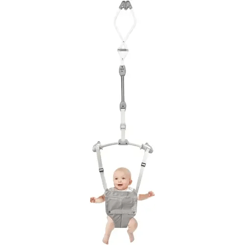 Baby Doorway Jumper for 6–36 Months, Protable Indoor Baby Jumpers and Bouncers for Balance & Coordination, Secure Clamp & Steel Spring, Adjustable Strap & Soft Seat Baby Exerciser-Grey