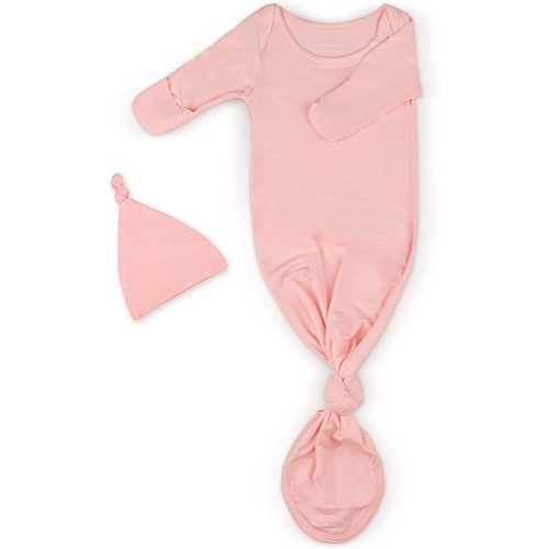Newborn Baby Knotted Gown, Super Soft Silky Infant Long Sleeve Sleeper for Baby Girl and Boy Sleeping Bag with Hat