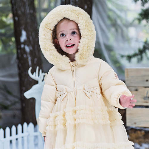 Dave&Bella Toddler Girls Winter Outdoor Windproof Mid-Length Beige Hoo – Dave & Bella
