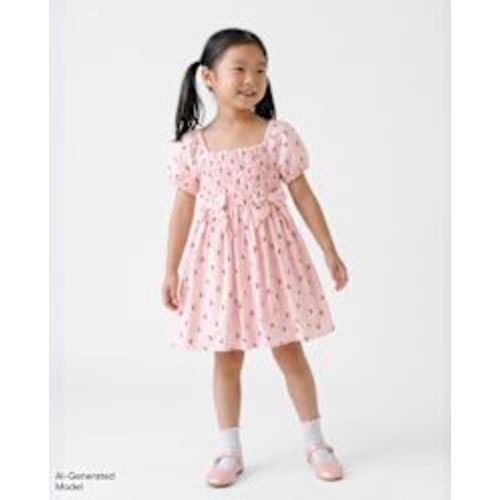 Baby And Toddler Girls Short Puff Sleeve Bow Smocked Dress - PINK | The Children's Place