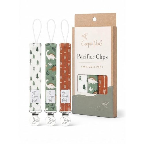 Copper Pearl Pacifier Clip 3-Pack, Premium Knit Binky Clips for Baby Girls and Boys, Baby Pacifier Holders for No More Floor Drops, Atwood