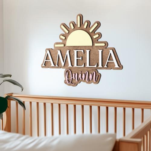 Boho Sunshine Nursery Name Sign, Custom Wood Decor