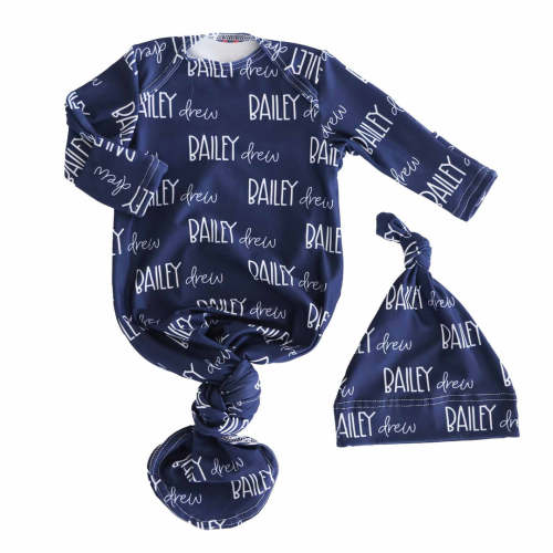 Personalized Font Duo Newborn Baby Knot Gown | Best Selling Blues