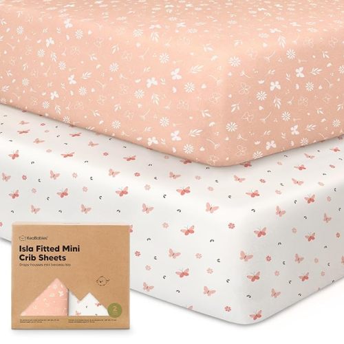 Pack and Play Sheets Fitted - 2-Pack Mini Crib Sheets for Pack N Play Mattress 38x26, Soft & Cozy, Neutral Toddler Playard Bedding, Snug Fitted Mini Baby Crib Mattress Cover Boy, Girl (Butterflies)