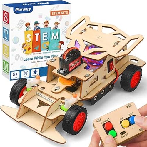 Poraxy STEM Kits for Kids 8-10, STEM Toys for Boys Ages 8-13, Remote Control Car, Wooden 3D Puzzles Science Kits 8-12 Projects Building Model, Birthday Gifts for 9 11 14 Year Old Teen Boys Girls