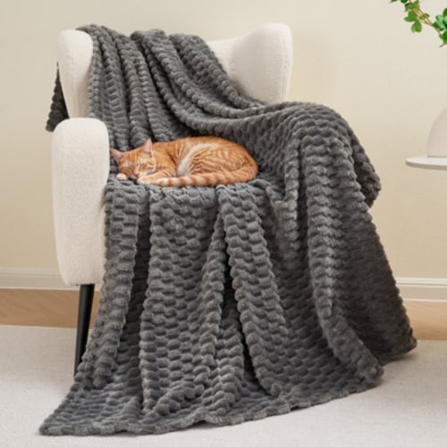 MARNUR Flannel Throw Blanket for Couch, Waffle Jacquard Throw Blanket for Couch & Bed, Soft, Warm, Lightweight, 50"x70", Gray