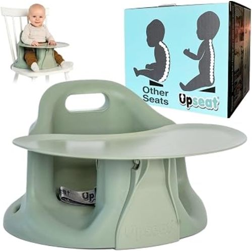 Upseat – The Original Ergonomic Baby Floor & Booster Seat with Tray, Developed with Physical Therapists for Upright Posture & Healthy Hip Development, 4–24 Months, Extra-Large Tray (Sage)