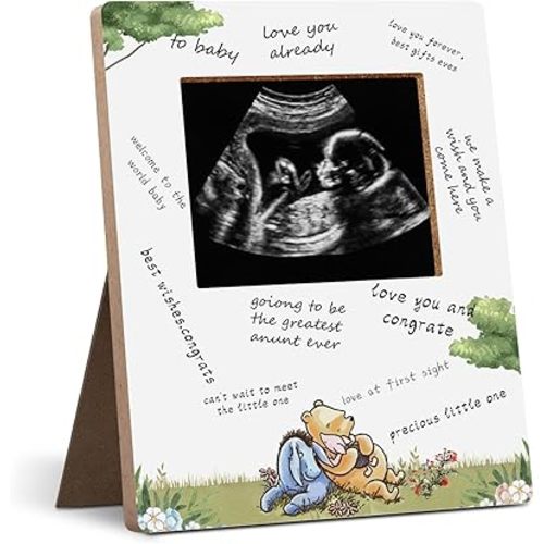 Baby Shower Sign Picture Frame, Winnie Sonogram Frame, Classic Pooh Signed Message Photo Frame, Gender Reveal Gift 4.3 * 5.3 IN Photos