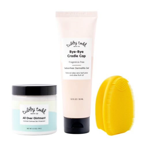 TUBBY TODD Cradle Cap Baby Hair Treatment Kit - Includes Bye-Bye Cradle Cap Gel, Cradle Cap Silicone Brush, & 3.5oz All Over Ointment - Gentle for Babies’ Sensitive Skin