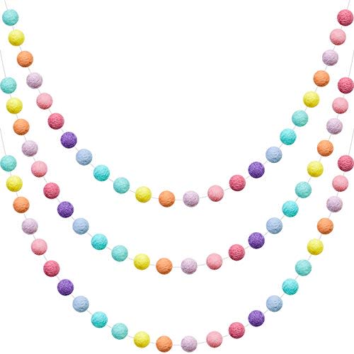 WILLBOND 3 Pieces Wool Felt Rainbow Ball Garland Colorful Pom Pom 6.5 ft Long 24 Ball Garland for Easter Mardi Gras Classroom Halloween Thanksgiving Xmas (Rainbow Colors)