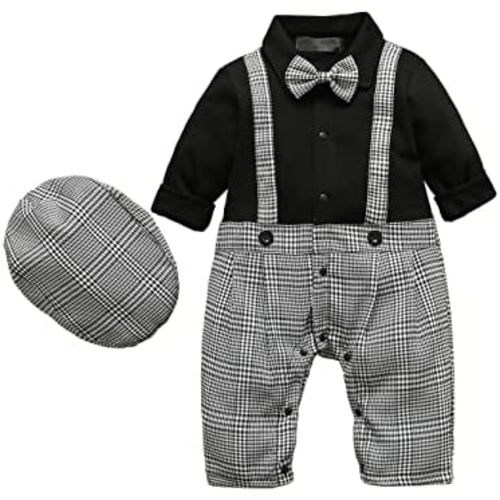 HMD Baby Boy Long Sleeve Gentleman White Shirt Waistcoat Bowtie Tuxedo Onesie Jumpsuit Overall Romper