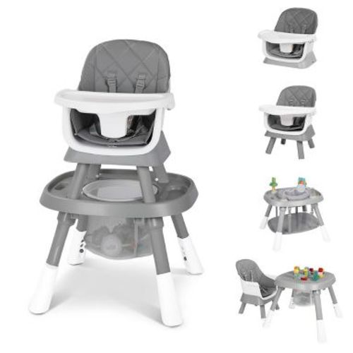 Kinder King 15 in 1 Baby High Chair, Coverts to Rotatable Activity Play Center/Infant Dining Booster Seat, Detachable Toys, Removable Tray, Gray