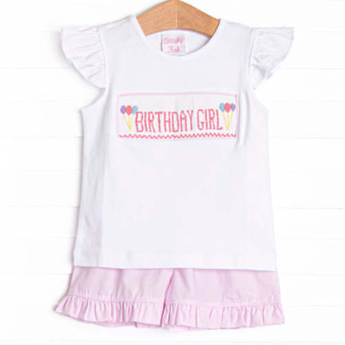 Birthday Girl Smocked Short Set, Pink – Stitchy Fish