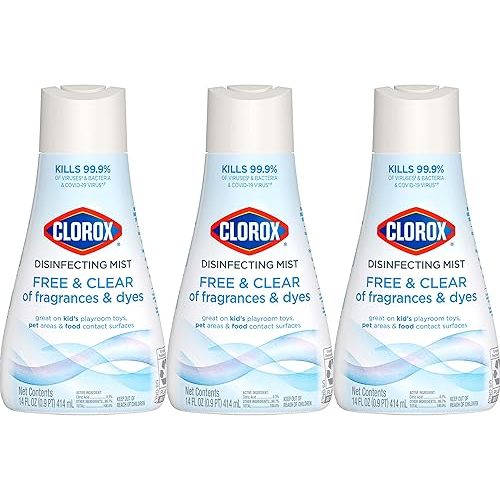 Clorox Free & Clear Disinfecting Mist Refill, Household Essentials, Fragrance Free, 14 Fluid Ounces, Pack of 3