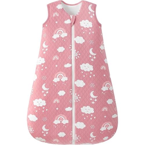 Baby Sleep Sack 6-12 Months 2.5 TOG, Winter Cotton Sleepsack Newborn and Infant, Warm Quilted Baby Wearable Blanket, Baby Sleeping Bag with 2-Way Zipper Pink Rainbow