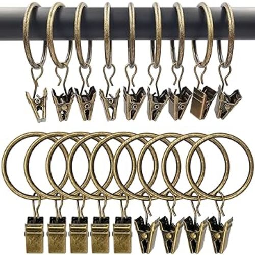 90 Pack Curtain Rings with Clips, Drapery Clips with Rings, Drapes Rings 1.26 in Interior Diameter, Fits up to 1 in Curtain Rod, Bronze