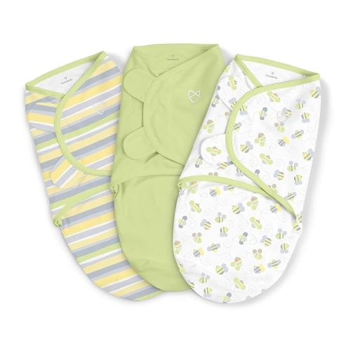 SwaddleMe by Ingenuity Original Swaddle, 100% Cotton, Improves Sleep & Calms Startle Reflex, 0-3 Months, 3-Pack - Busy Bees