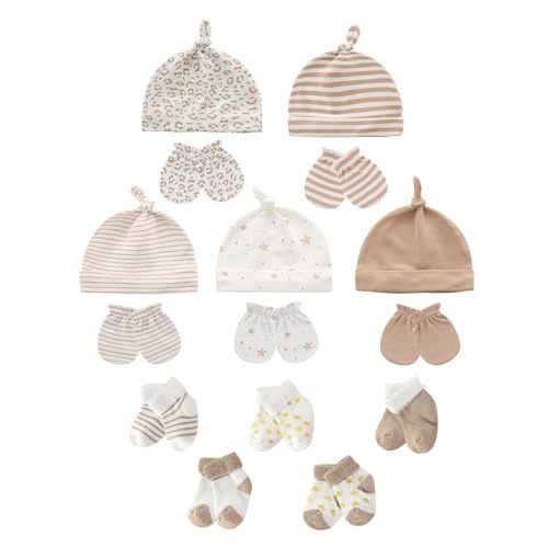 Baby Hats Mittens and Socks Set Soft Cotton Newborn Hat Glove for Boys Girls 0-6 Month
