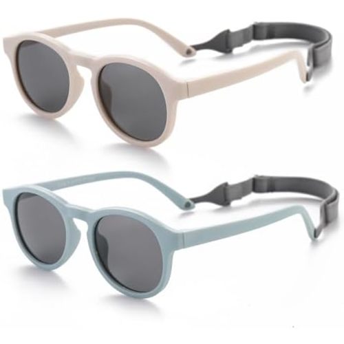 FLJMRAVER Baby First Sunglasses with Strap Round Flexible UV400 Polarized Infant Sunglasses for Ages 0-24 Months