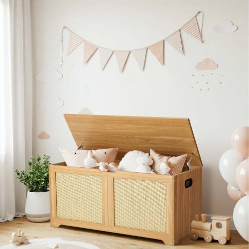 Erinnyees 39.4" Rattan Storage Chest, Storage Bench, Toy Chest, Shoe Bench, with Double Soft - Close Hinges, for Entryway, Bedroom, Living Room, Supports 300 lb