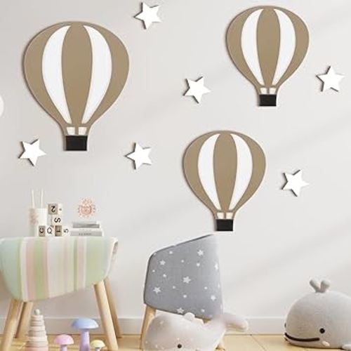 Soaoo 9 Pcs Hot Air Balloon Decorations Nursery Wall Decor Boho Wooden Sign Hot Air Balloon Nursery Baby Shower Decorations for Bedroom Classroom Playroom Wall Art