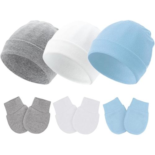 Fecawd Baby Hats and Mittens Newborn Hats Gloves for 0-6 Months Boys Girls