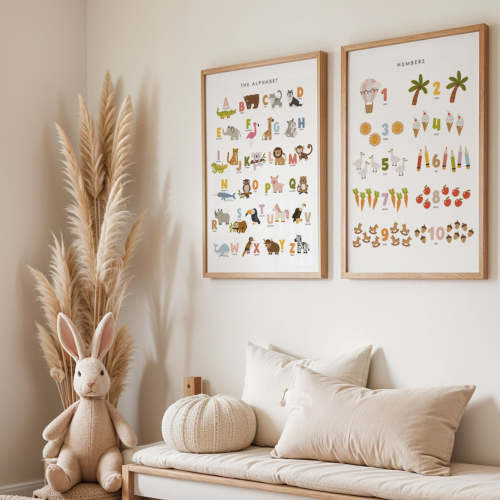 Colorful Educational Posters: Numbers and Alphabet