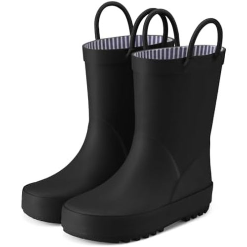HISEA Rubber Rain Boots for Toddlers and Kids Boys Girls Lightwight Waterproof with Easy-on Handle